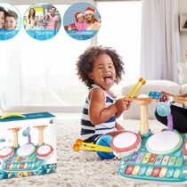 Musical Instrument Toys,Children’s Electronic Piano Keyboard Xylophone Drum Toy Set with Lights, with Microphones.