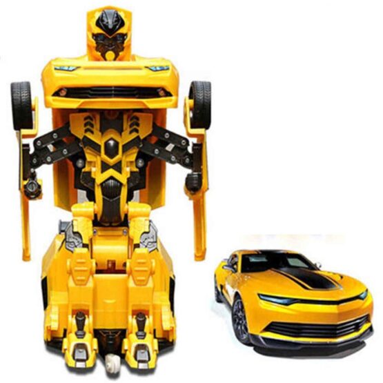 2-in-1 Transforming Robot Toy with Light Music and Bump and go Function, Yellow Color