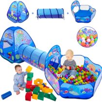 3 in 1 Play Tunnel, Basketball Hoop for Boys & Girls, Toddler Pop Up Playhouse Toy for Baby Indoor/Outdoor. (With 25 Balls)