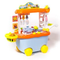 Fast Food Truck Kitchen Pretend Play Set, Children Supermarket Trolley Cart Toys Play Set with Cooking Sound