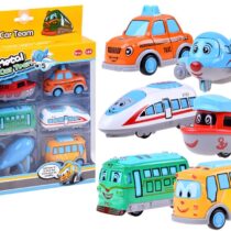 Pull Back Action Diecast Q Metal Car Set Toy | Transport Car, Plane, Ship, Bullet Train, & Bus