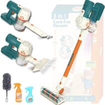 Vacuum Cleaner for Toddler with Lights & Sounds, Cord-Free Pretend Play Housekeeping Vacuum Toys with Working Suction