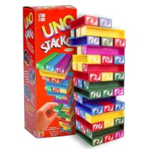 UNO Stacko- Game for Kids and Family with 45 Color Stacking Blocks, Loading Tray, and Instructions