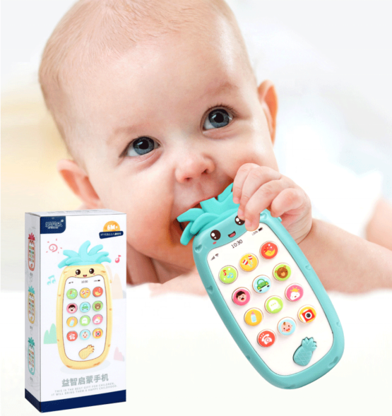 Educational Cell Phone Kids Control Musical Toy For Baby Pineapple Mobile Phone with Teether Toy with Light and Music