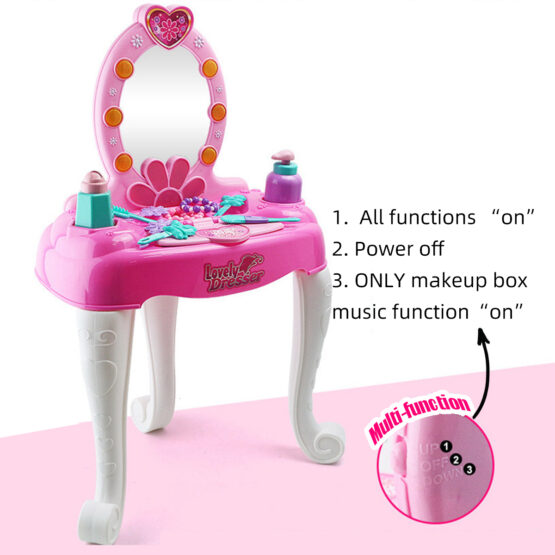 16+ Pcs Simulation Lovely Dresser Kids Makeup Table Play Set Toy with LED Light Music Effect for Kids Girl Gift
