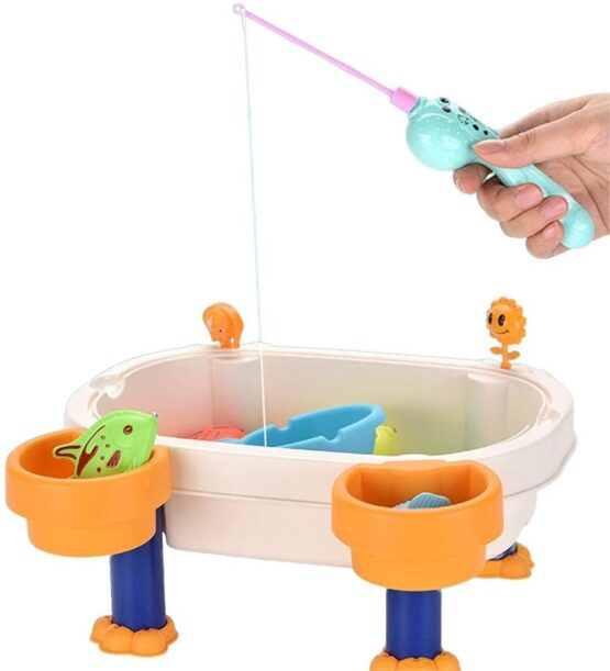 Magnetic Fishing Game Set Fish Pool Toys for Children Water Table Bathtub Water Game Toys with Fishing Rod, Net, Color Plastic Floating Fish