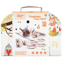 Metal Tea Set Toys Dim Sum-Little Bird Flower Tree Carry Case Toy for Kids Children Role Play