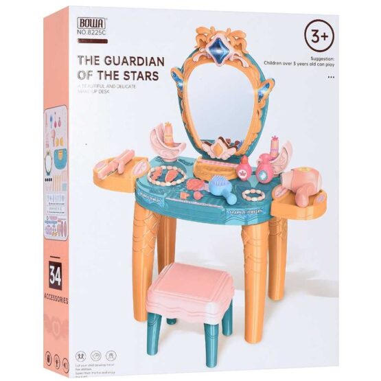 Children’s Musical Dressing Table With a High Chair + Hairdryer, Curling Iron, Accessories