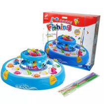 Fish Catching Game Set for Kids with Magnetic Fishing Double Layer Rotating Musical Board
