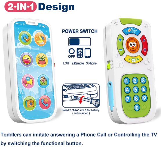 2 in 1 Baby Musical TV Remote Control and Smart Phone Toy with Light and Sounds, Early Learning Toys