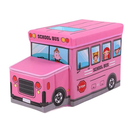 Kids School Bus Storage Box, Bus Shape Storage Box for Kids Toys (Pink)