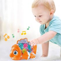 Transparent Gear Fish Portable Musical Cartoon Fish Toy Universal Walking Light Toy Early Education Music Funny Sounds Toys for Boys Girls Toddlers Kids