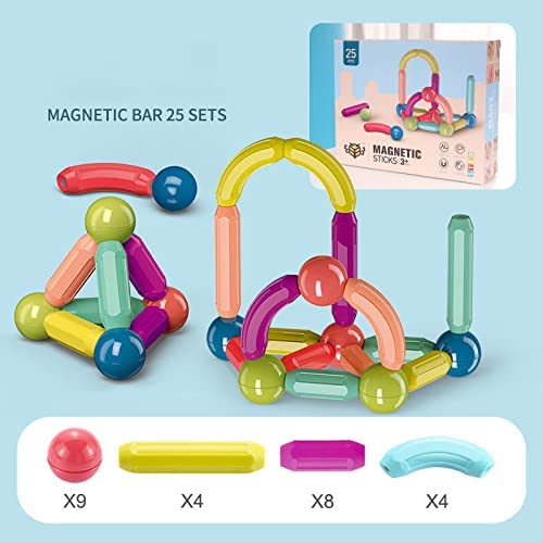 Magnetic Sticks Building Blocks Toys Set , Magnetic Toys Magnets for Kids or Toddlers, 3D Puzzle STEM Construction Toys for Kids Boys Girls (25-Pcs)