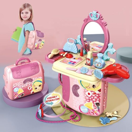 2 in 1 Pretend Play Backpack Makeup Beauty Dressing Table Toy For Girls