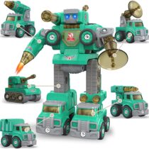 Take Apart Car Toys DIY 5 in 1 Peace Defender Military, Vehicles Transform into Robot Toy For Kids