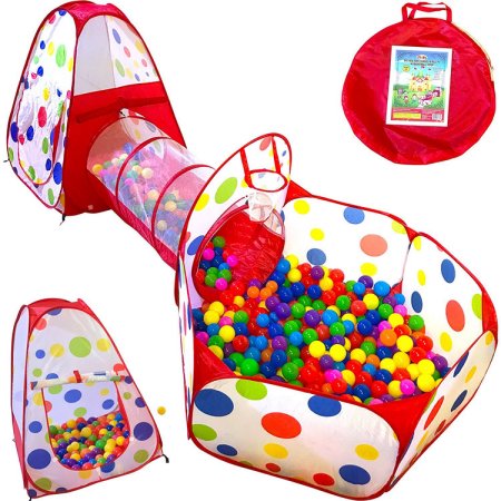 Pretend Play 3 in 1 Kids Ball Pit Play Tent with Tunnel, Indoor Outdoor Playhouse for Children Toddler