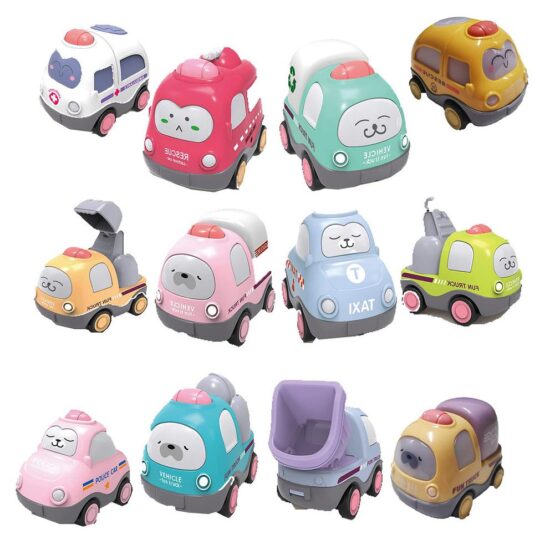 Kids Plastic Pull Back Cars Model Mini Cartoon Car Toy Educational Toys – 12 Pcs