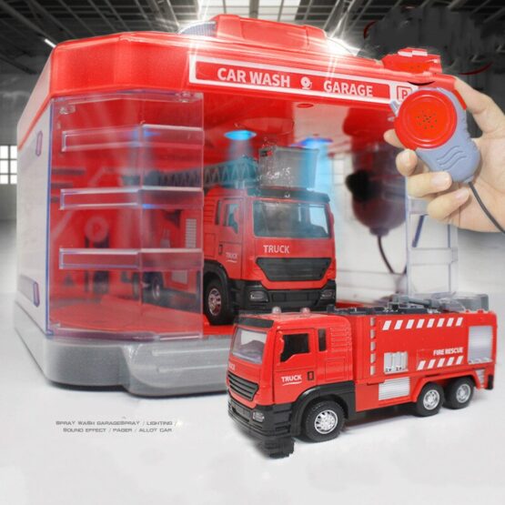 Spray Parking Lot Model Simulation Scene Children’s Toy Alloy Fire Car Washing Garage Call Machine for Kids Gift