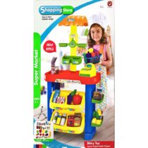 Kids Grocery Store Selling Stand– Supermarket Playset with Toy Cash Register, Scanner, Money, Shopping Basket and 29 Pieces of Food