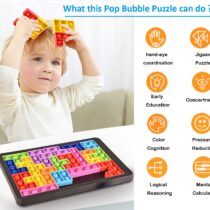 Push it Pop Puzzle Brain Teasers Toy, Push Pop Bubble Sensory Fidget Toy,27pcs Silicone Jigsaw Puzzles Block Puzzle Game Board Toy For Kids