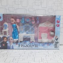 Pretend Play Frozen Doll With Light Sounds With Doll House Accessories Set For Girls