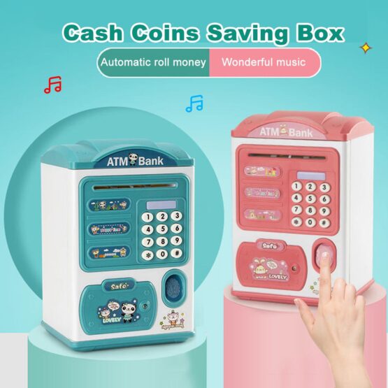 Pretend Play Creative Fingerprint Money Box ATM Password Save Electronic Money Box For Paper Money Cartoon Baby Piggy Bank Toy For Kids