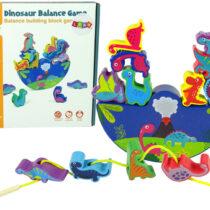 Wooden Dinosaur Lacing Beads and String Toys, Dinosaur Balance Game Stacking Blocks, Montessori Toys For Boy & Girl