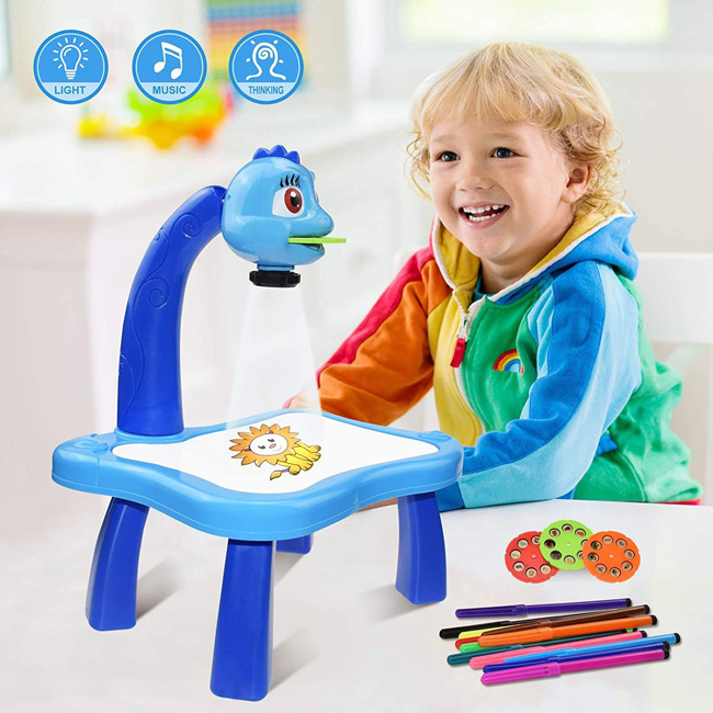 Drawing Projector Table for Kids: Trace and Draw Projector Toy with Light & Music, Children’s Smart Projector Painting Sketcher Board Set – Blue